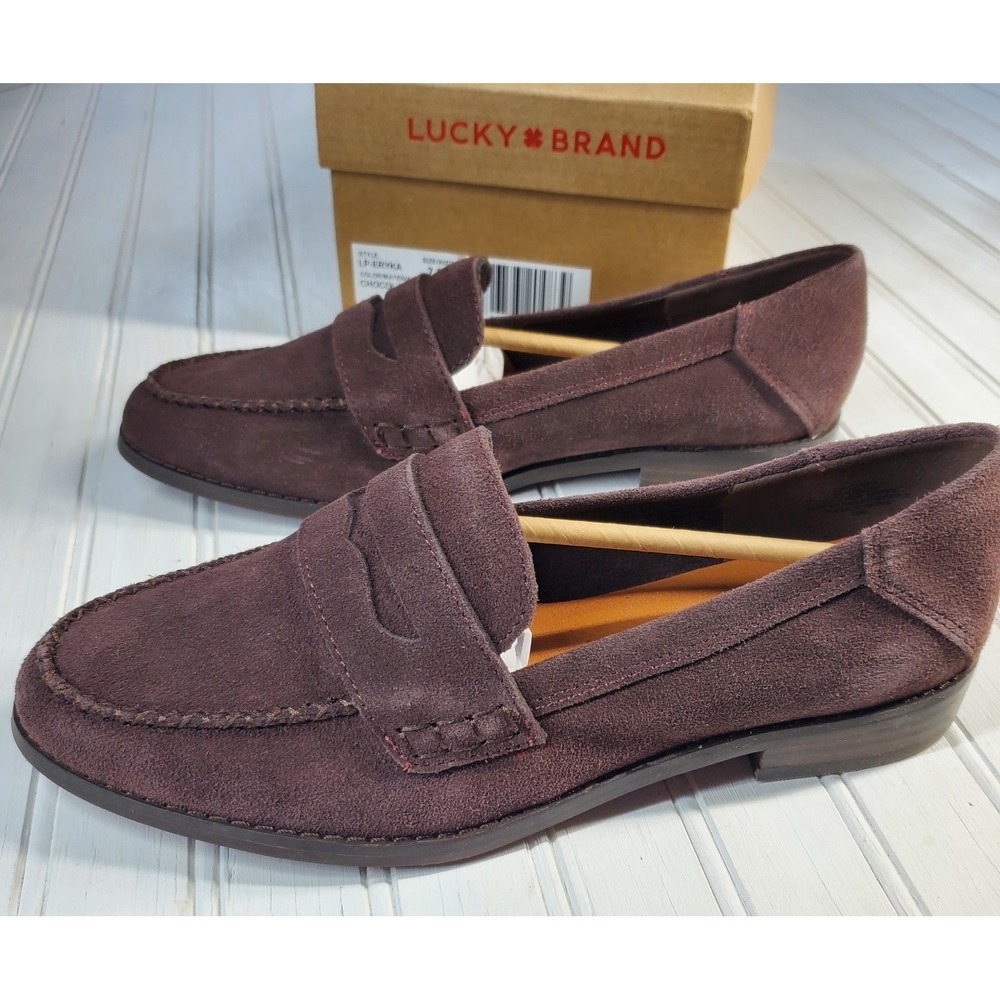 Lucky Brand Eryka suede leather loafer slip-on Chocolate brown shoe women 38 7.5 - Picture 2 of 8